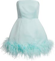 Delfi Collective Ivy Feather Trim Strapless Cocktail Minidress