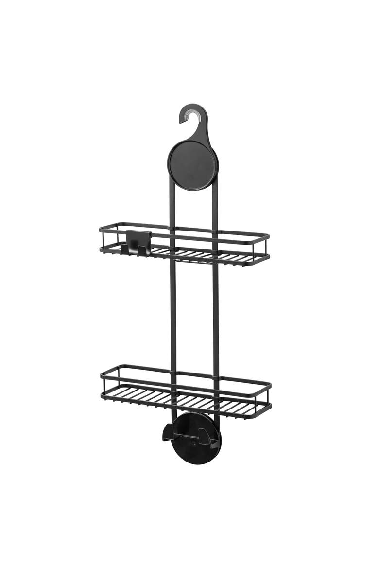 Hanging Shower Caddy with Accessory Hooks - Matte Black, Main, color, Matte Black