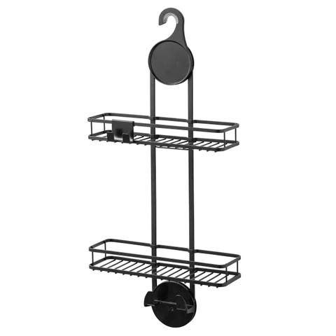 Hanging Shower Caddy with Accessory Hooks - Matte Black