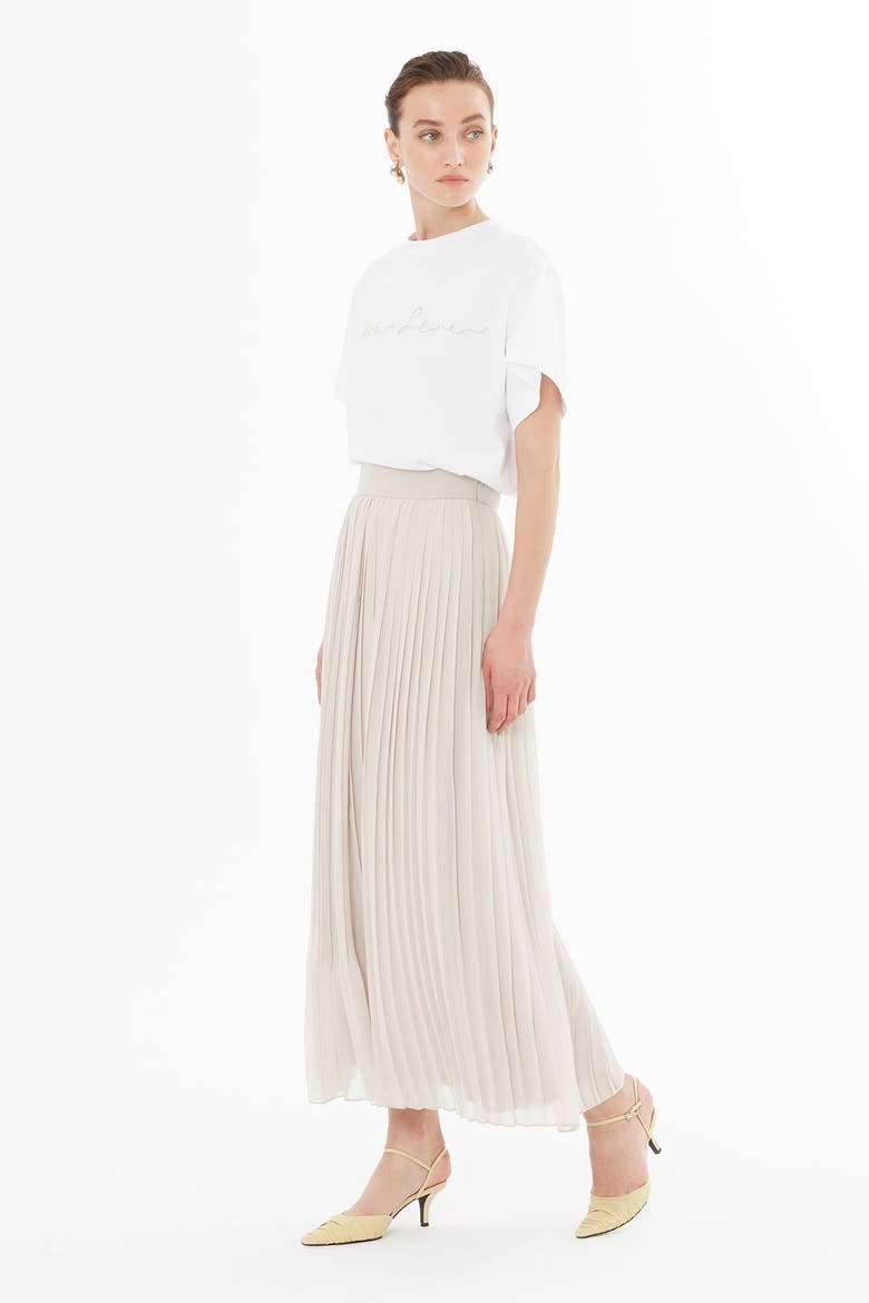 High-Waist Flowing Chiffon Pleated Midi Skirt, Alternate, color, Grey