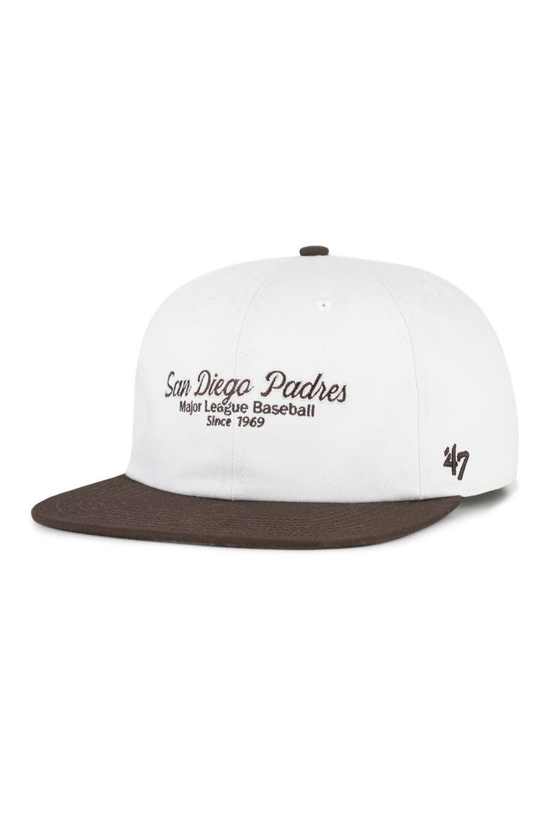Men's '47 White/Brown San Diego Padres Script Stack Relaxed Captain Snapback, Alternate, color, White