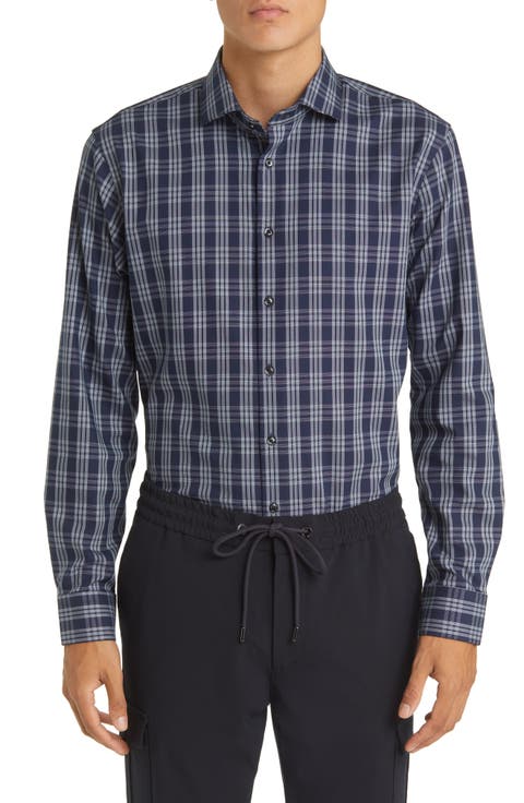 Tech-Smart Trim Fit Non-Iron Plaid Stretch Dress Shirt