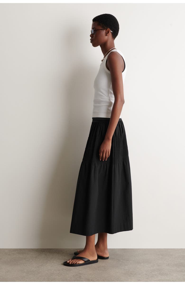 COS Tiered Gathered Midi Skirt, Alternate, color, Black