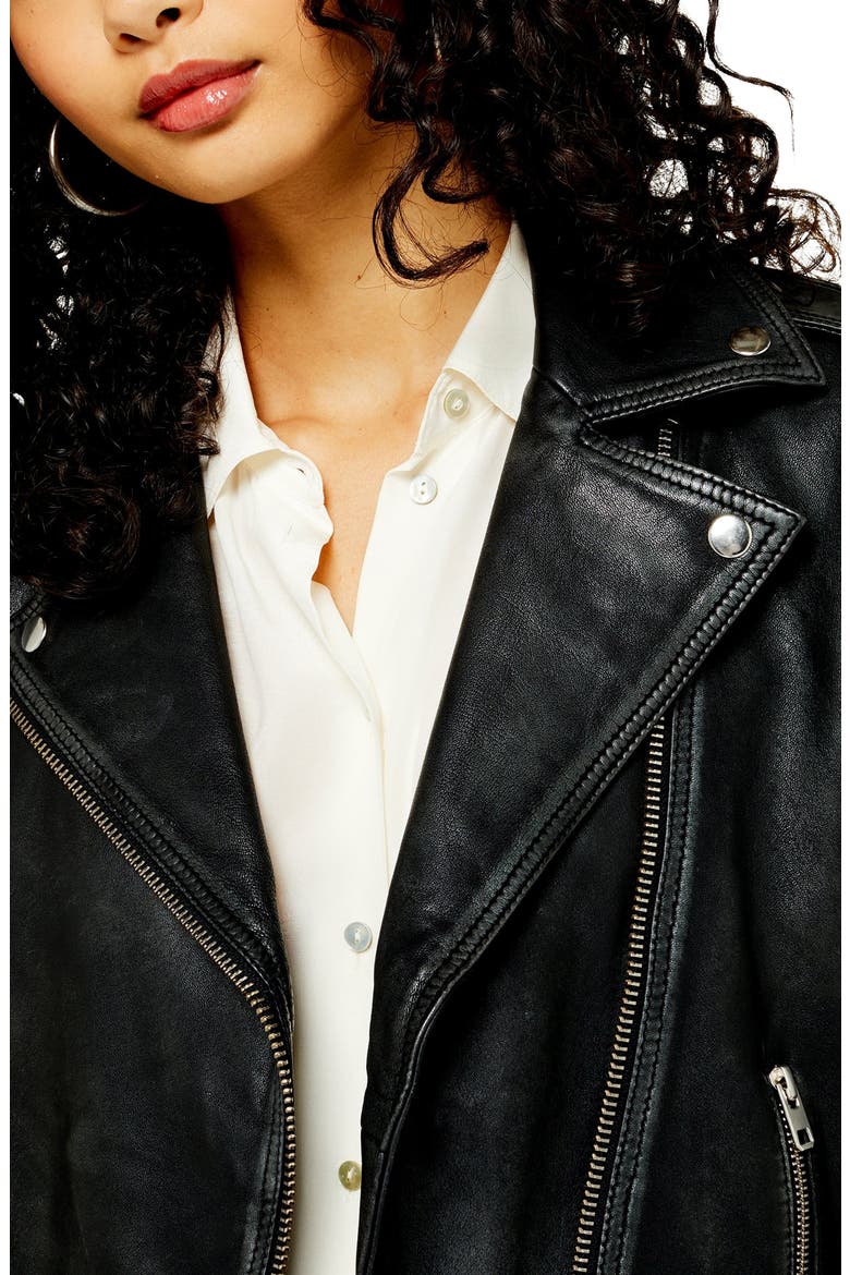 Mona Leather Biker Jacket, Alternate, color, BLACK