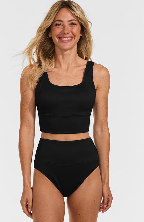 Tugless Tankini Top and High Waisted Bottom Swimsuit Set