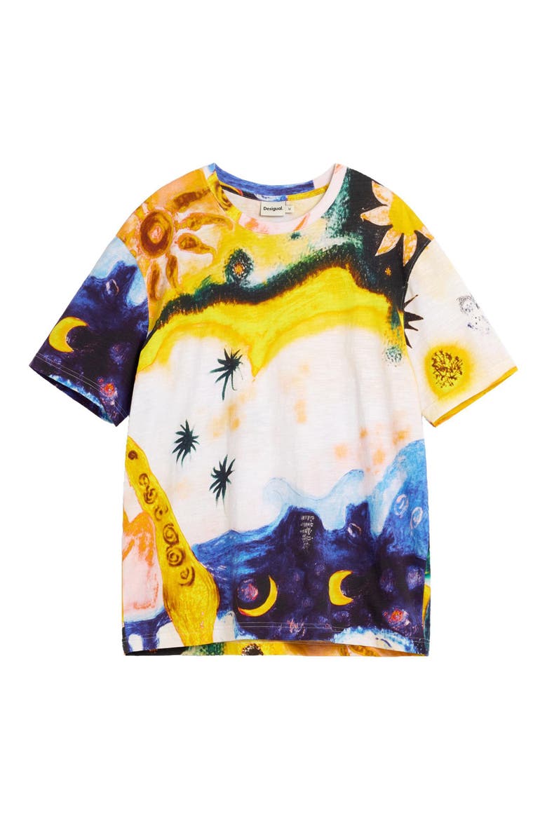 Cosmos Print Cotton T-Shirt, Alternate, color, NAVY BLUE