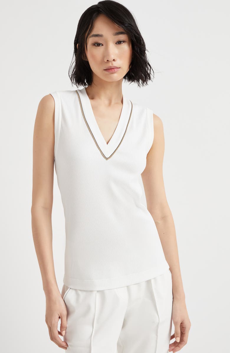 Brunello Cucinelli Ribbed jersey top, Alternate, color, 