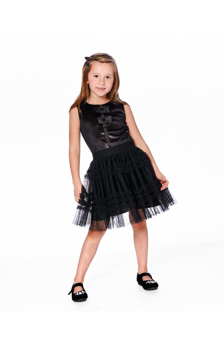 Deux par Deux Sleeveless Bi-Material Velour and Mesh Dress, Alternate, color, Black
