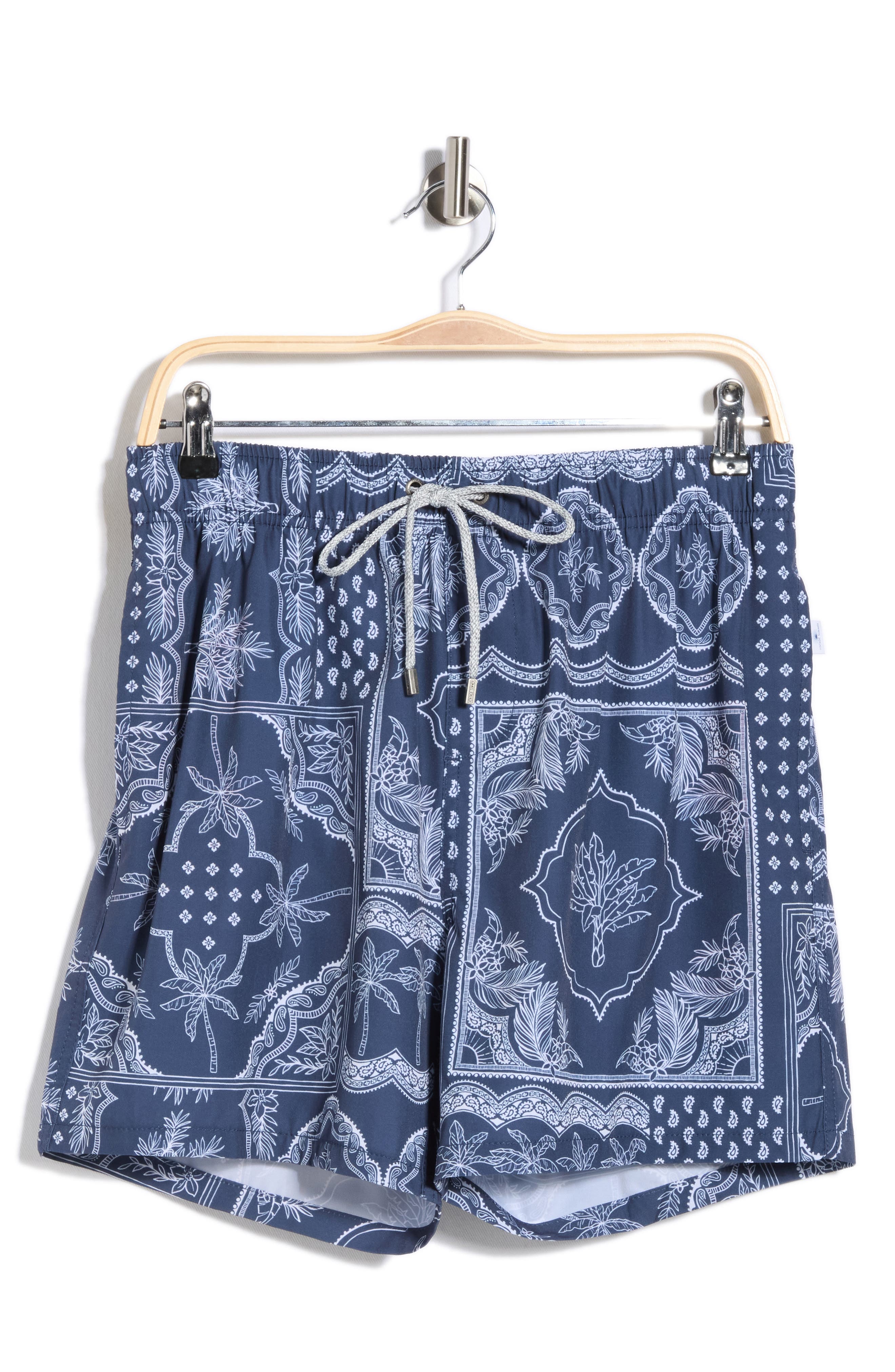 Vintage Summer Palm Bandana Print 4 Way Stretch Volley Swim Trunks