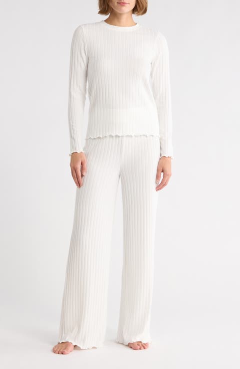 Brushed Ribbed Long Sleeve Top & Pants Pajamas