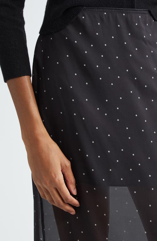 Vince Polka Dot Sheer Stretch Silk Midi Skirt In Black/grey