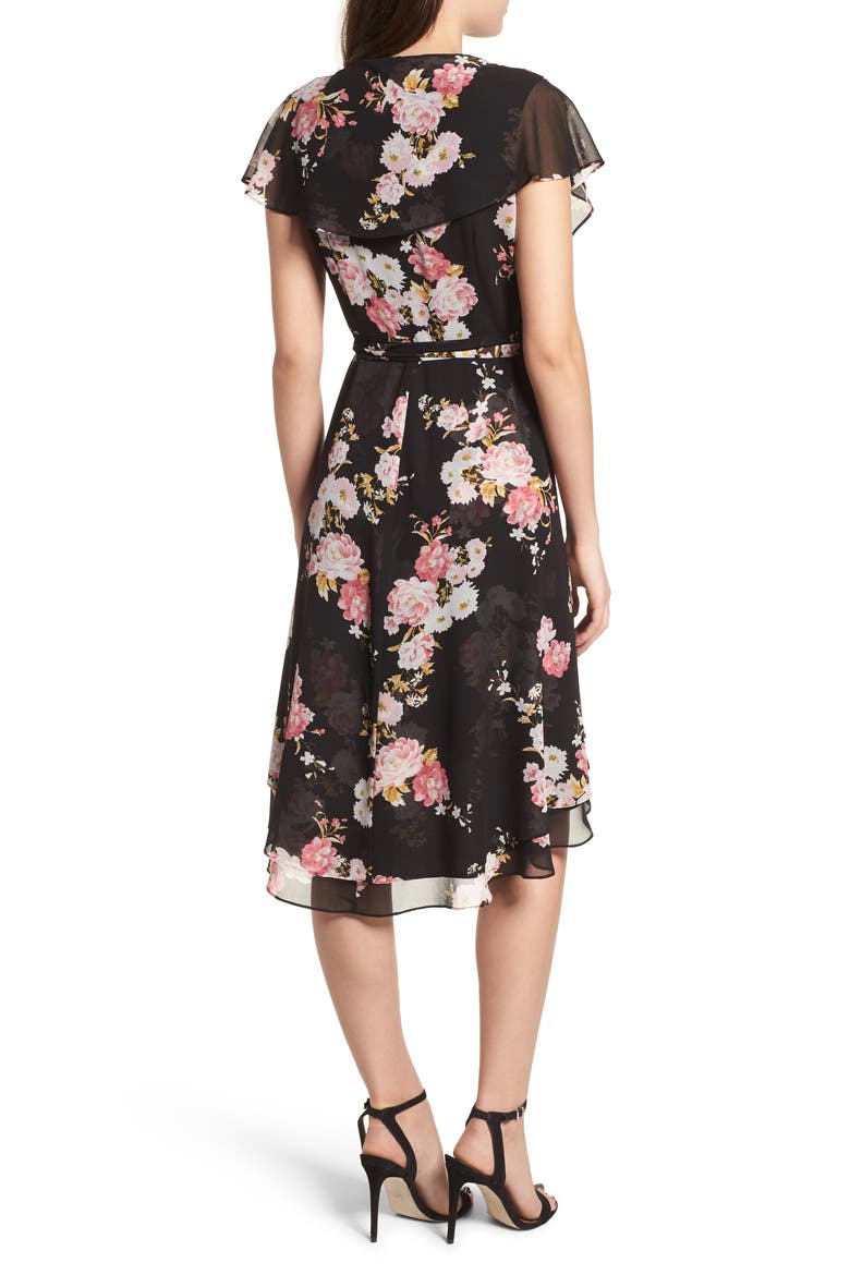Polermo Wrap Midi Dress, Alternate, color, BLACK FLORAL