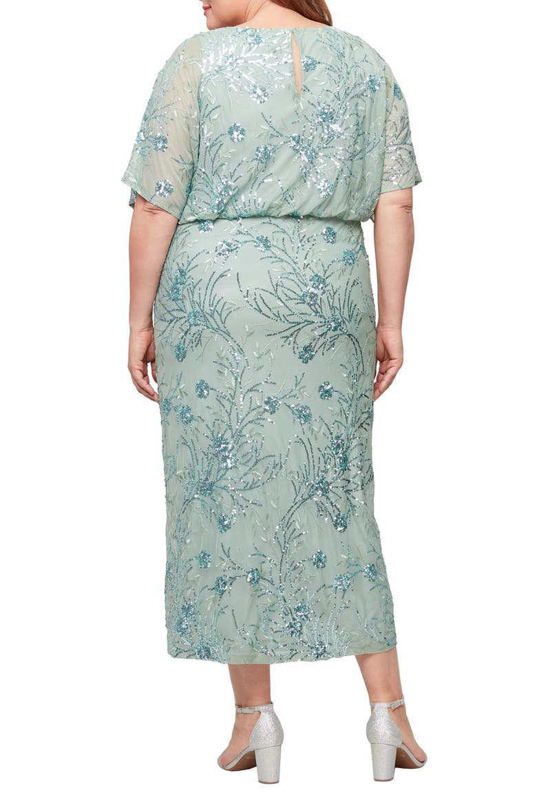 Sequin Blouson Midi Dress, Alternate, color, SAGE