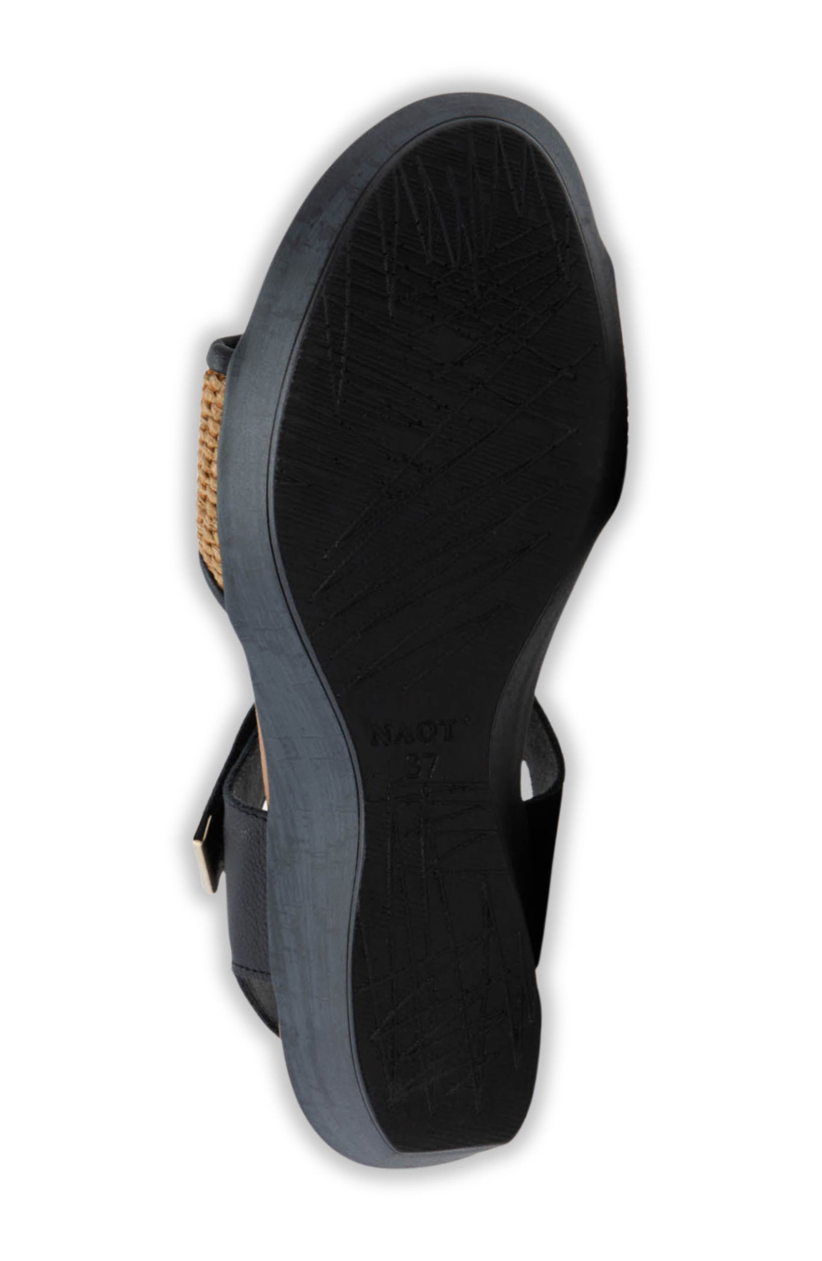 Naot Summer Wedge Sandal, Alternate, color, Black/ Raffia