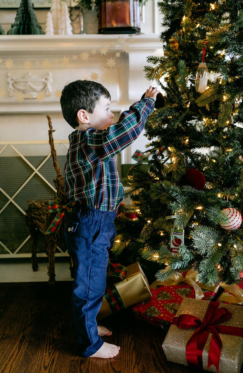 Little Paper Kids Nelson Navy Tartan Button-Down Shirt, Alternate, color, 