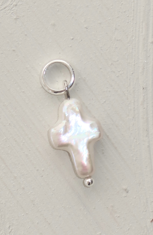 Joiana Jewelry Mini Pearl Cross Charm Pendant In Metallic