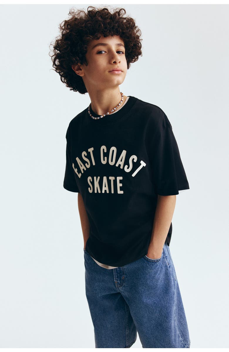 H&M Loose-fit printed t-shirt, Alternate, color, Black/East Coast