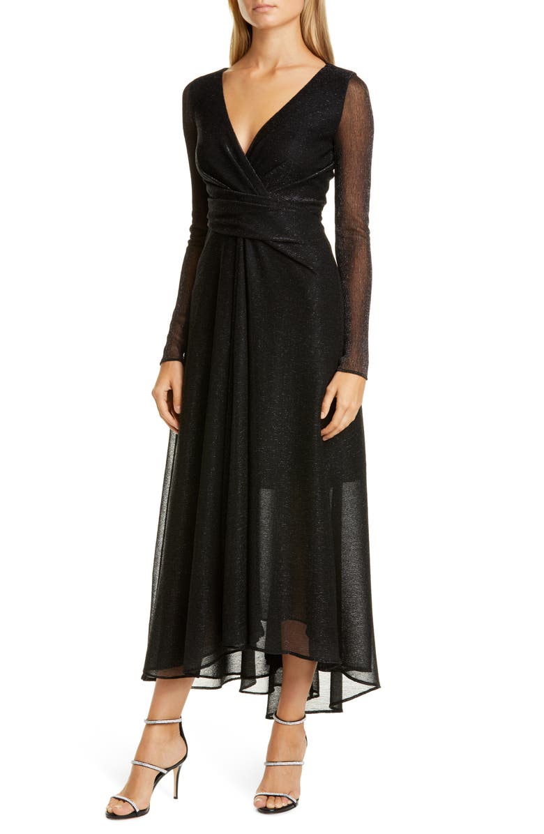 Talbot Runhof Long Sleeve Metallic Voile Gown, Main, color, 