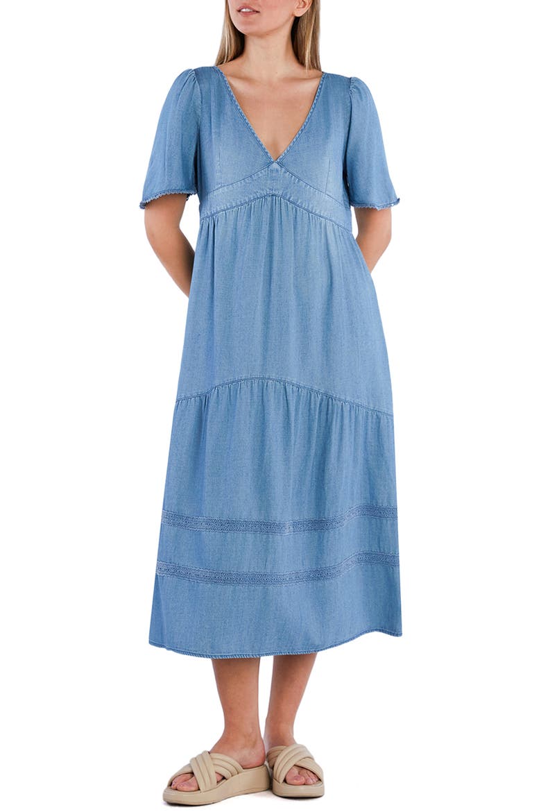Dream Cotton Blend Chambray Midi Dress, Main, color, VINTAGE DENIM