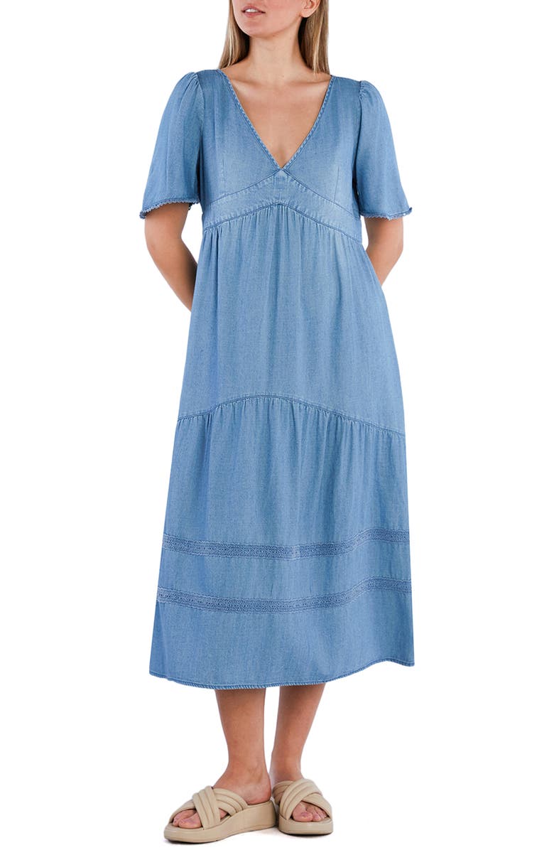 Billy T Dream Cotton Blend Chambray Midi Dress, Main, color, Vintage Denim