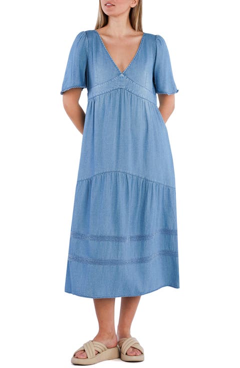 Dream Cotton Blend Chambray Midi Dress