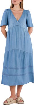 Billy T Dream Cotton Blend Chambray Midi Dress