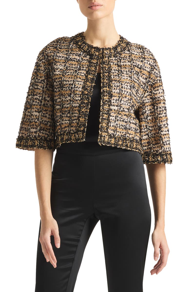 St. John Evening Metallic Plaid Knit Jacket, Main, color, 