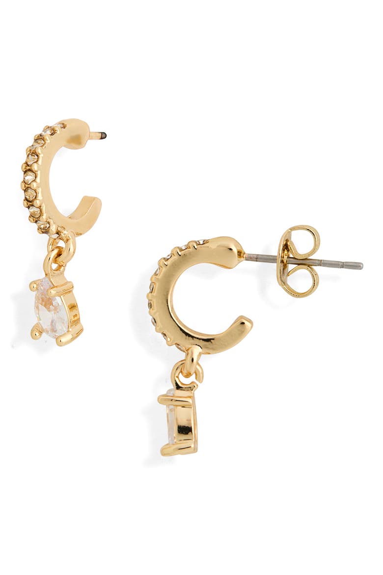 Cubic Zirconia Pear Drop Pavé Huggie Hoop Earrings, Main, color, CLEAR- GOLD