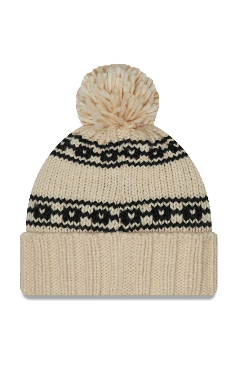 New Era Women's New Era Cream Brooklyn Nets Sport Cuffed Knit Hat with Pom, Alternate, color,
