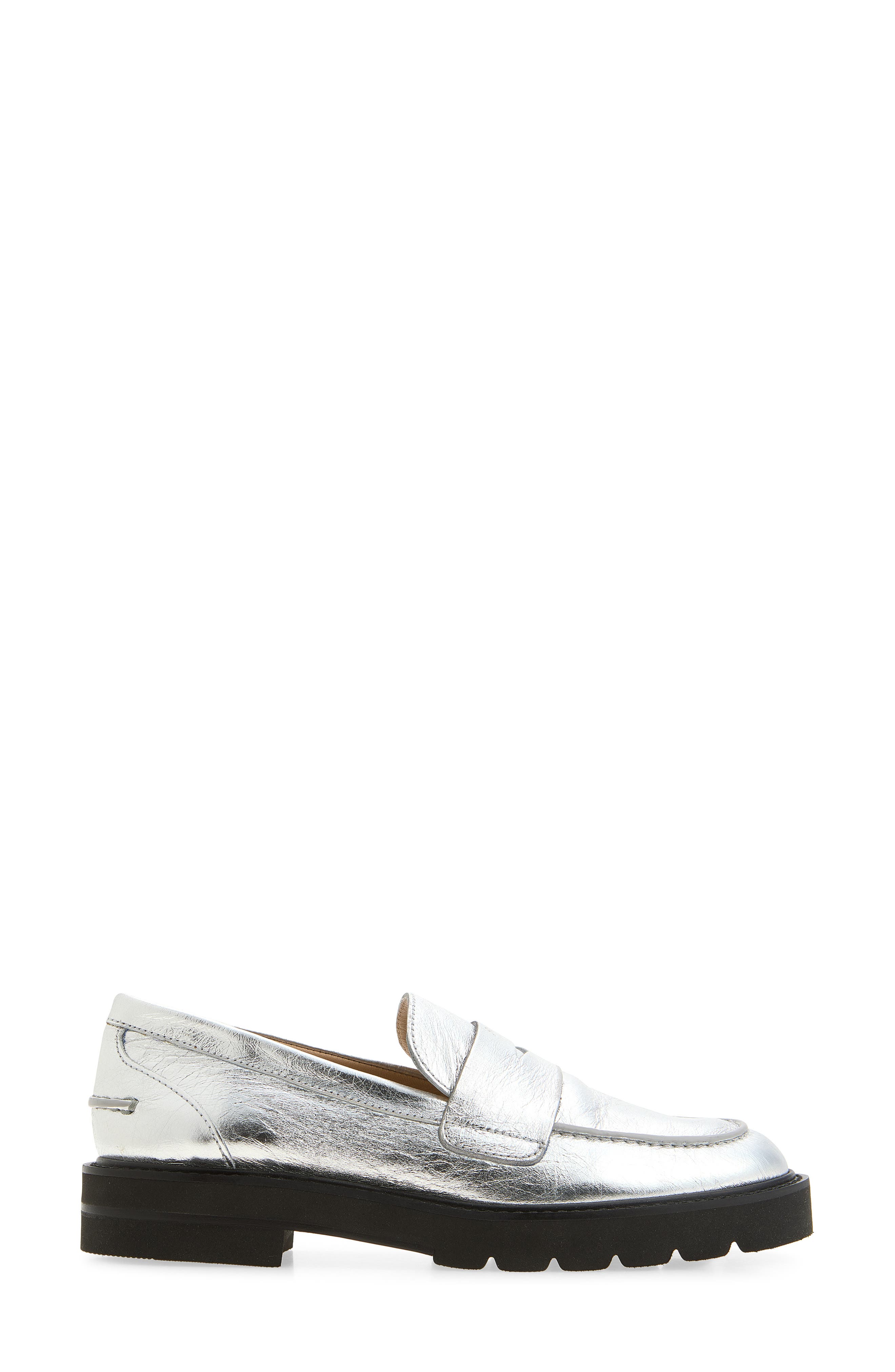 Parker Lift Lug Sole Penny Loafer, Alternate, color, SILVER
