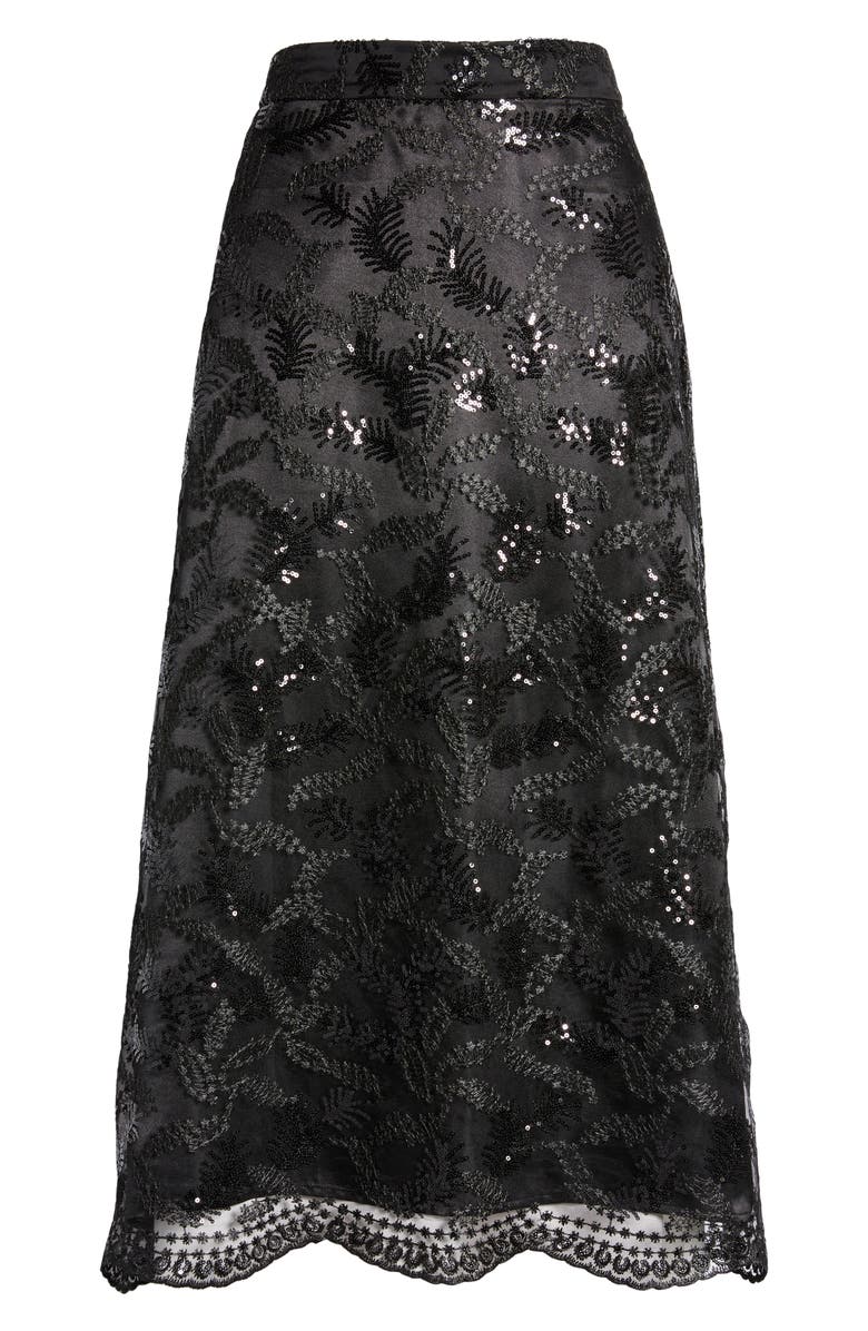 Anne Klein Leaf Sequin A-Line Midi Skirt, Alternate, color,