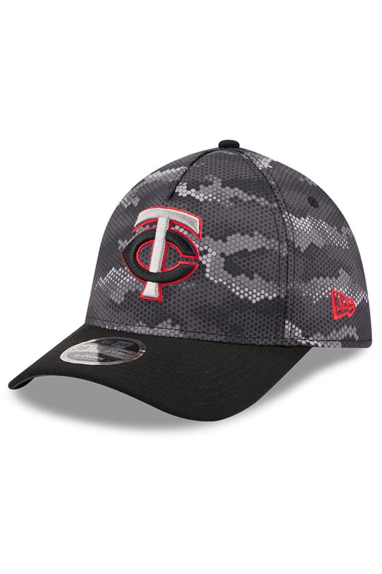 Men's New Era Black Minnesota Twins Camo 39THIRTY A-Frame Flex Hat, Main, color, Black