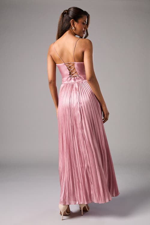 Coast Petite Metallic Pleated Corsage Dress In Pink