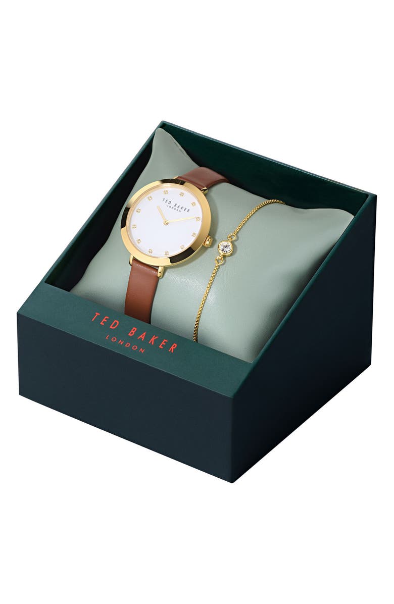 Ted Baker Ammy Iconic Leather Strap Watch & Bracelet Set, 37mm, Alternate, color, Gold-Tone