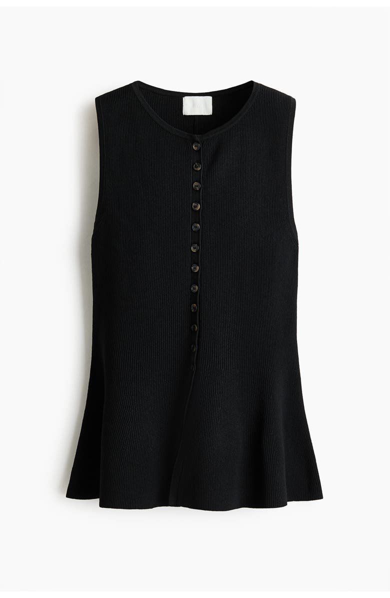H&M Rib-knit Peplum Waistcoat, Main, color, Black