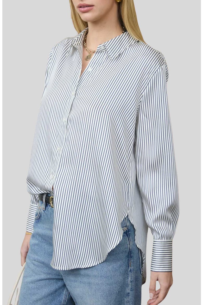 Stripe Button-Up Shirt, Alternate, color, NAVY