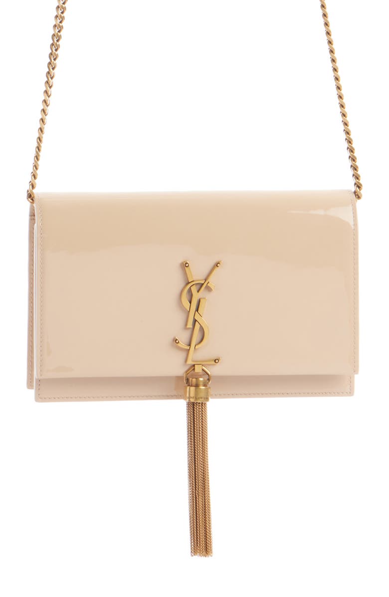 Saint Laurent Cassandre Kate Tassel Leather Wallet on a Chain, Main, color,
