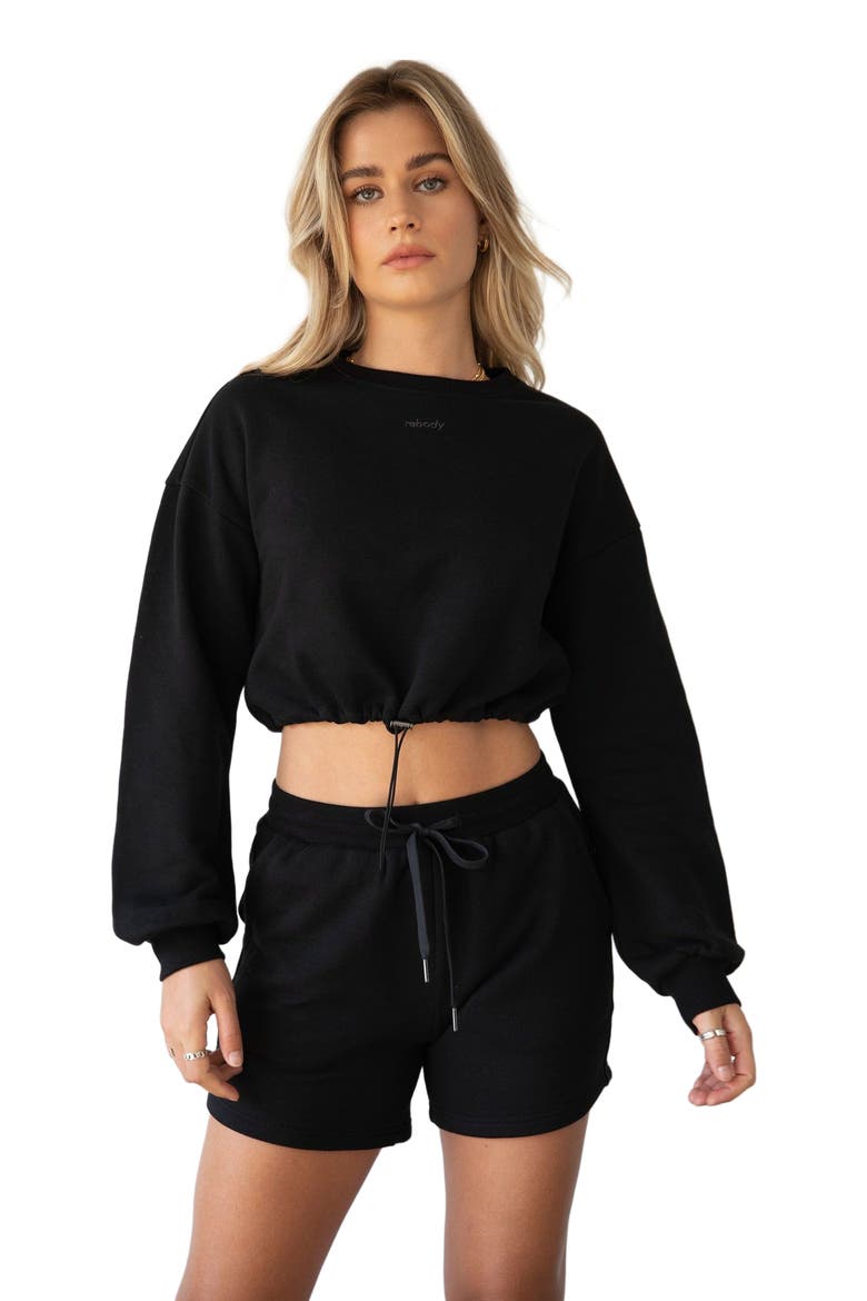 Rebody Puff Sleeve Crop Sweatshirt, Alternate, color, Metropolis Black/Slate