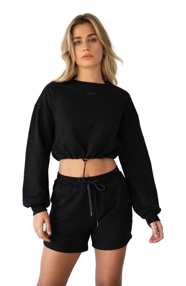 Rebody Active Rebody Puff Sleeve Crop Sweatshirt, Alternate, color, Metropolis Black/Slate