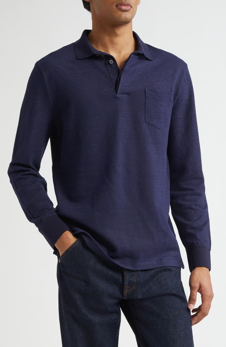 Ralph Lauren Purple Label Linen & Cotton Piqué Polo, Main, color, Classic Chairman Navy