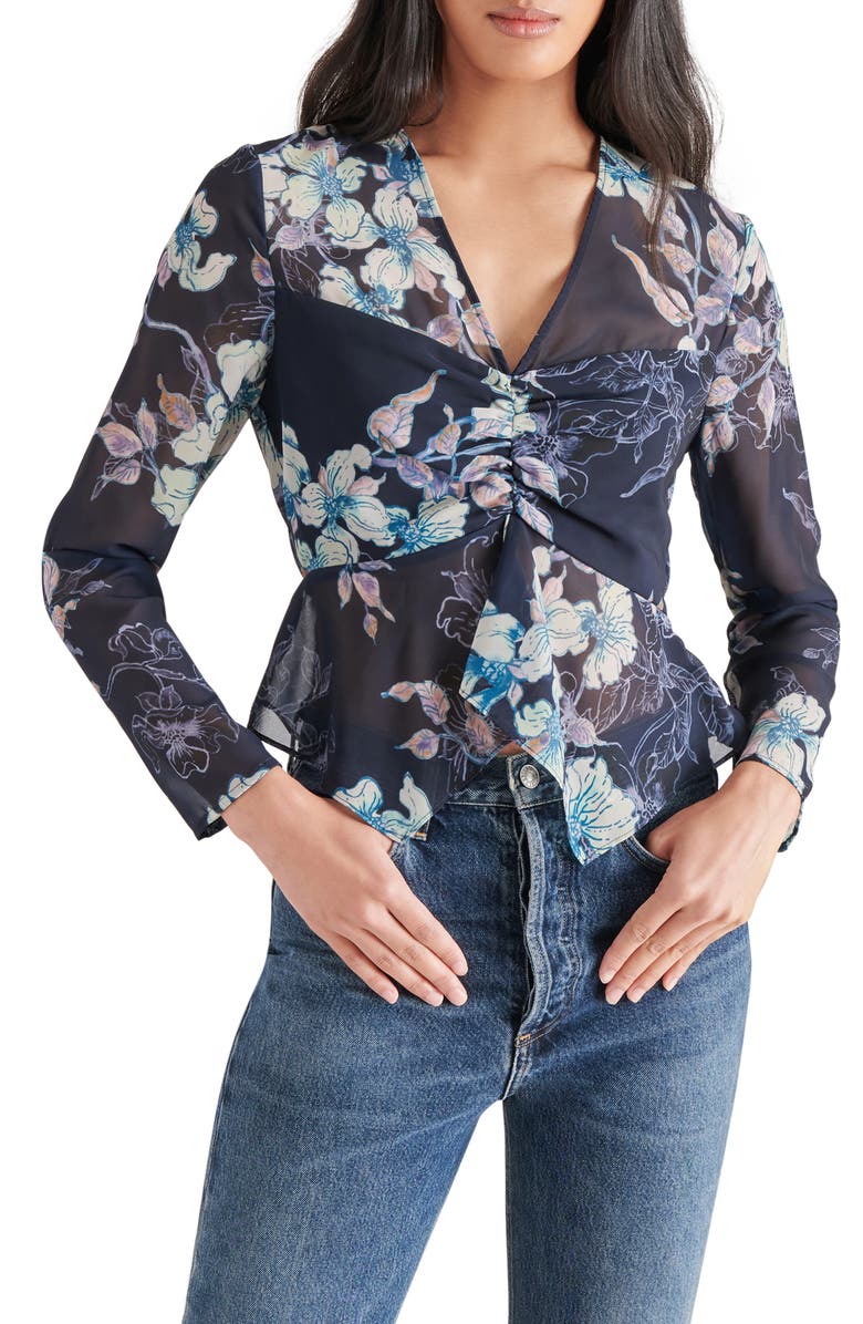 Steve Madden Casey Floral Print Peplum Top, Main, color, 
