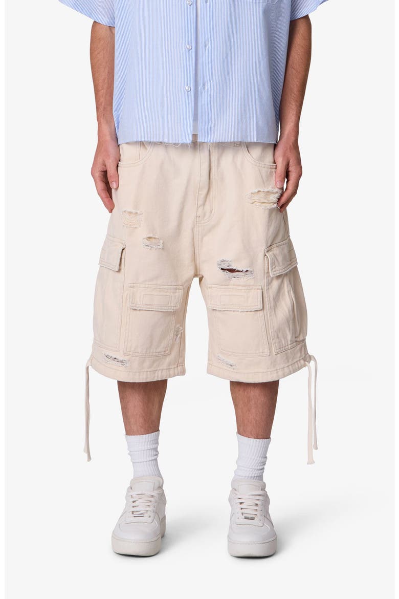 Distressed Baggy Cargo Shorts, Alternate, color, OFF WHITE