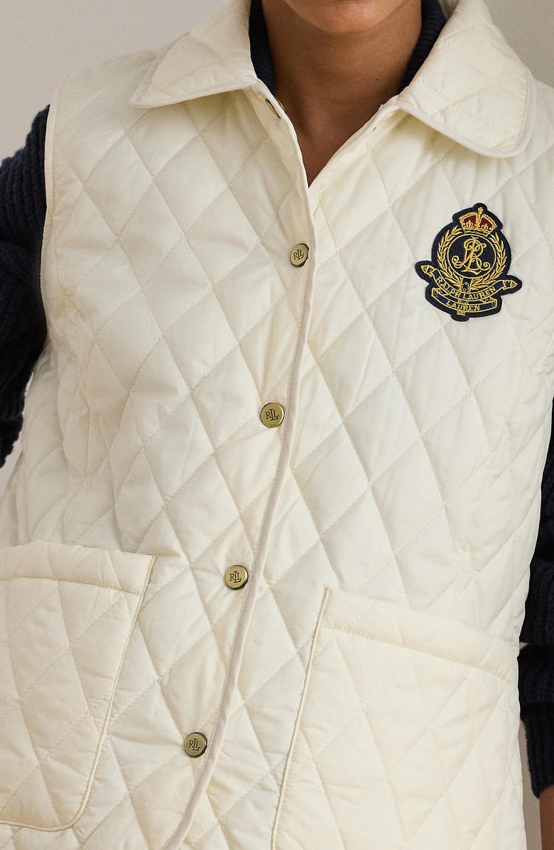 Lauren Ralph Lauren Crested Quilted Vest, Alternate, color, Cream