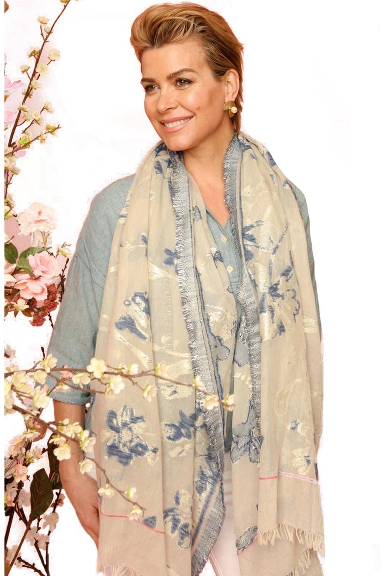 Wind Chime Floral Print Scarf, Alternate, color, BEIGE