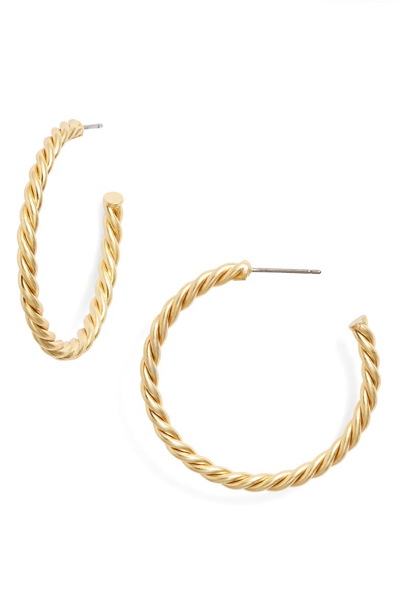 Madewell Puffed Rope Large Hoop Earrings, Main, color, Vintage Gold