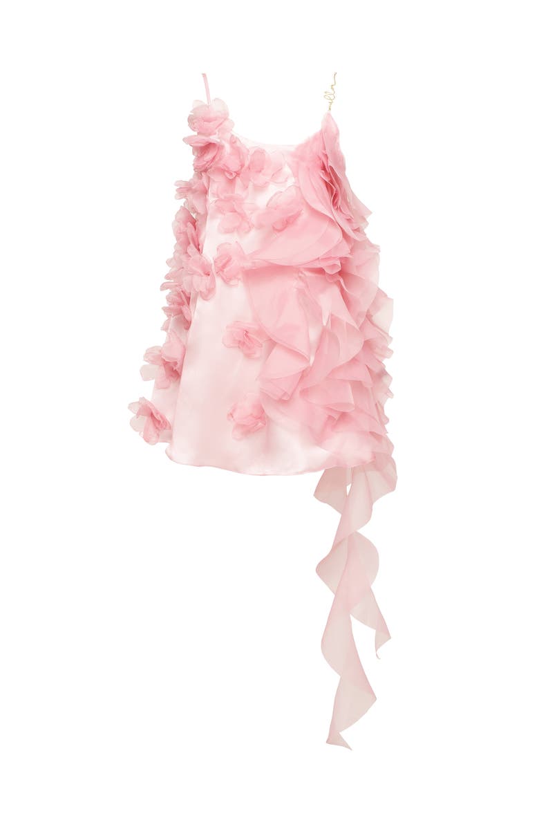 Milla Romantic Ruffled Pink Mini Dress With Rose Appliques, Main, color, 