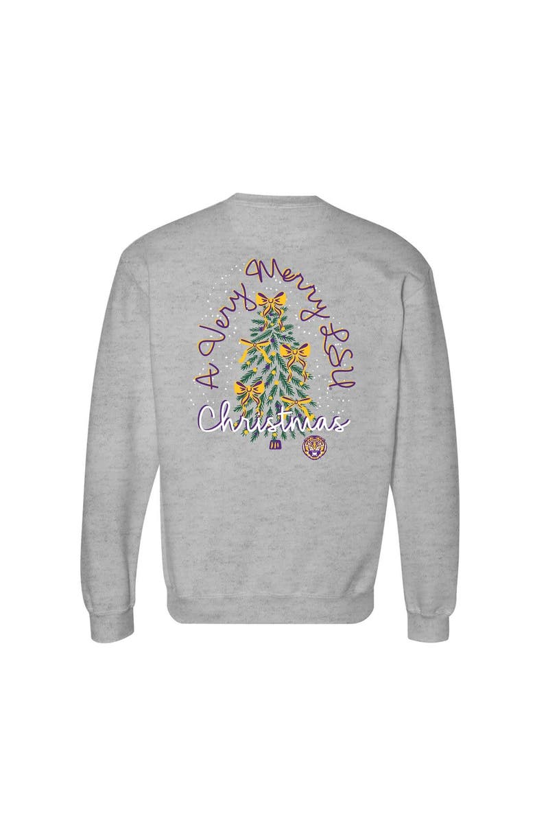 IMAGE ONE Women's Heather Gray LSU Tigers Classic Merry Christmas Tree Crewneck Sweatshirt, Alternate, color, Heather Gray