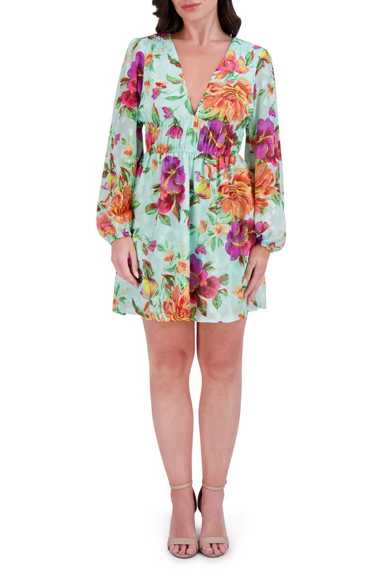 Printed Burnout Long Sleeve Dress, Main, color, MINT