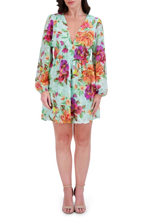 Printed Burnout Long Sleeve Dress