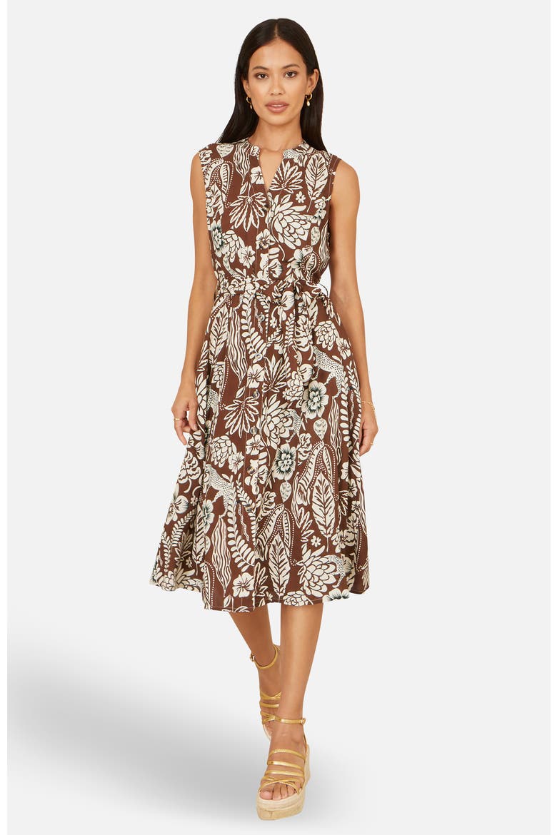 Leaf Print Shirt Dress, Alternate, color, Brown